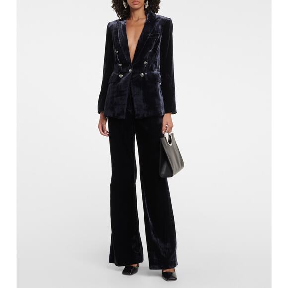 Veronica Beard Lebone Velvet Wide Leg Pants in Navy Size 12 - Picture 1 of 16